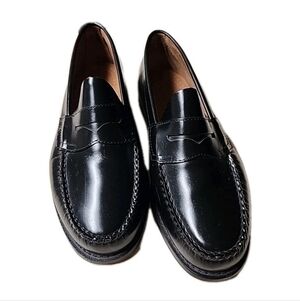 G.H. Bass Walter Black Leather Half Strap Moc Toe Penny Loafers Men's 9.5